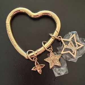Louis Vuitton Gold Heart Keychain with Star Charms